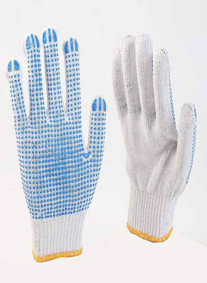 SSWW Cotton Pvc Dotted Hand Gloves - Washable & Reusable, Blue & White, Kitchen & Industrial Safety Gloves - Better Grip, Garden & Construction Works | Pack of 5 Pairs - Image 1